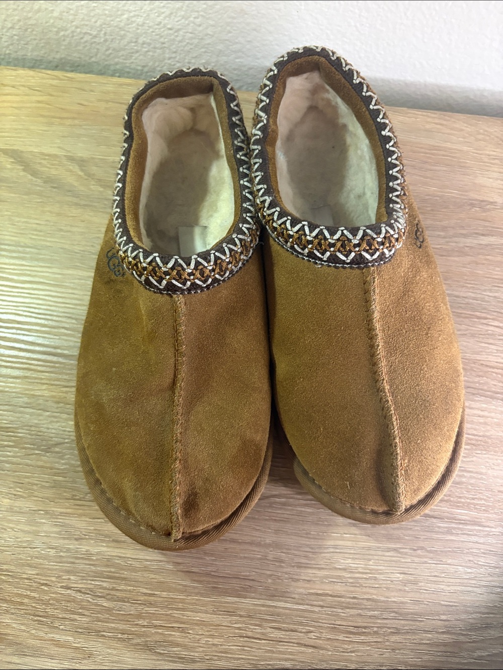 UGG Chestnut Brown Suede Slip-On Slippers with Braided Trim - Picture 8 of 11